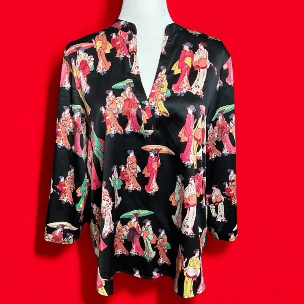 Natori Geisha print satin tunic, size S